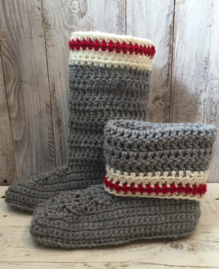 Work sock slipper boots crochet slippers crochet slipper boots grey L ArtisanCanada